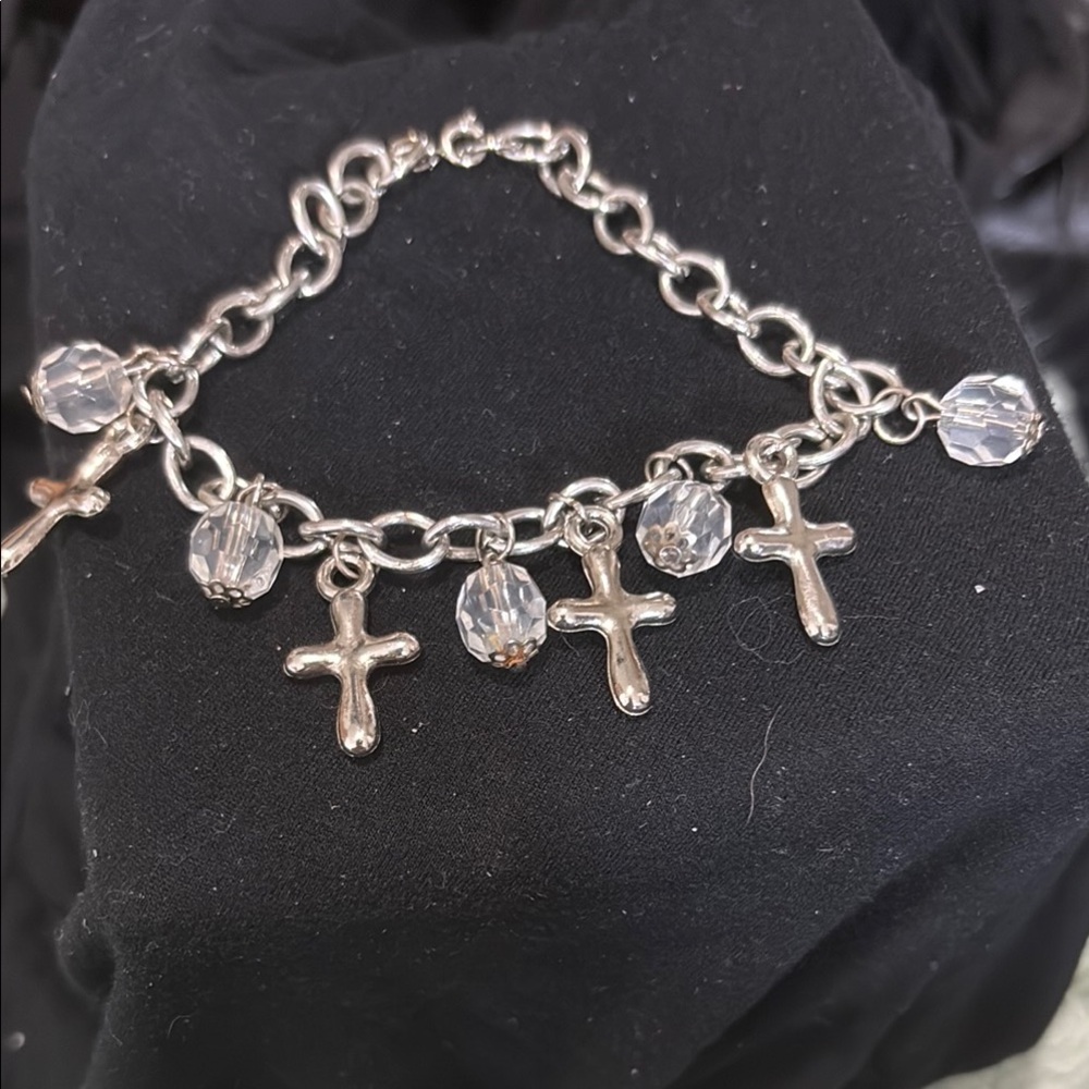 Silver Charm Bracelet with Cross Pendants